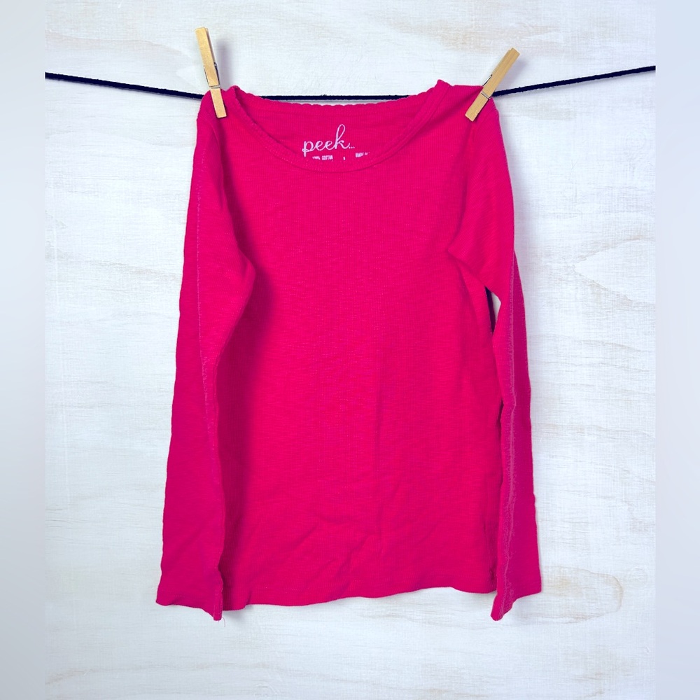 Peek pink ribbed cotton long-sleeve tee. Girls size (L)8Y